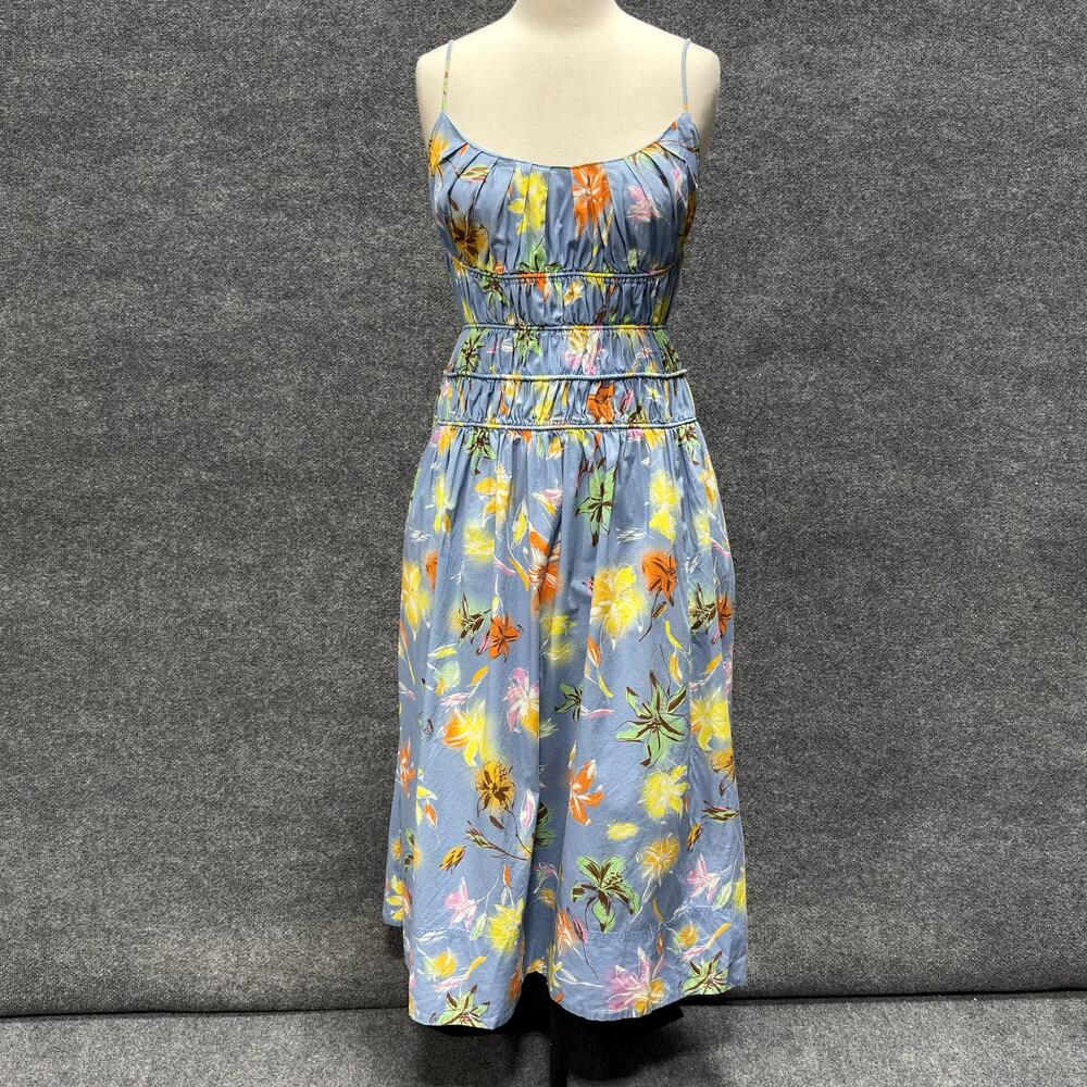 Tanya Taylor Dress Womens 8 Blue Floral Cut Out Tie Back Strappy Midi Sundress